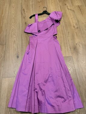 Veronica Beard One-Shoulder Ruffle Midi Dress in Bright Purple